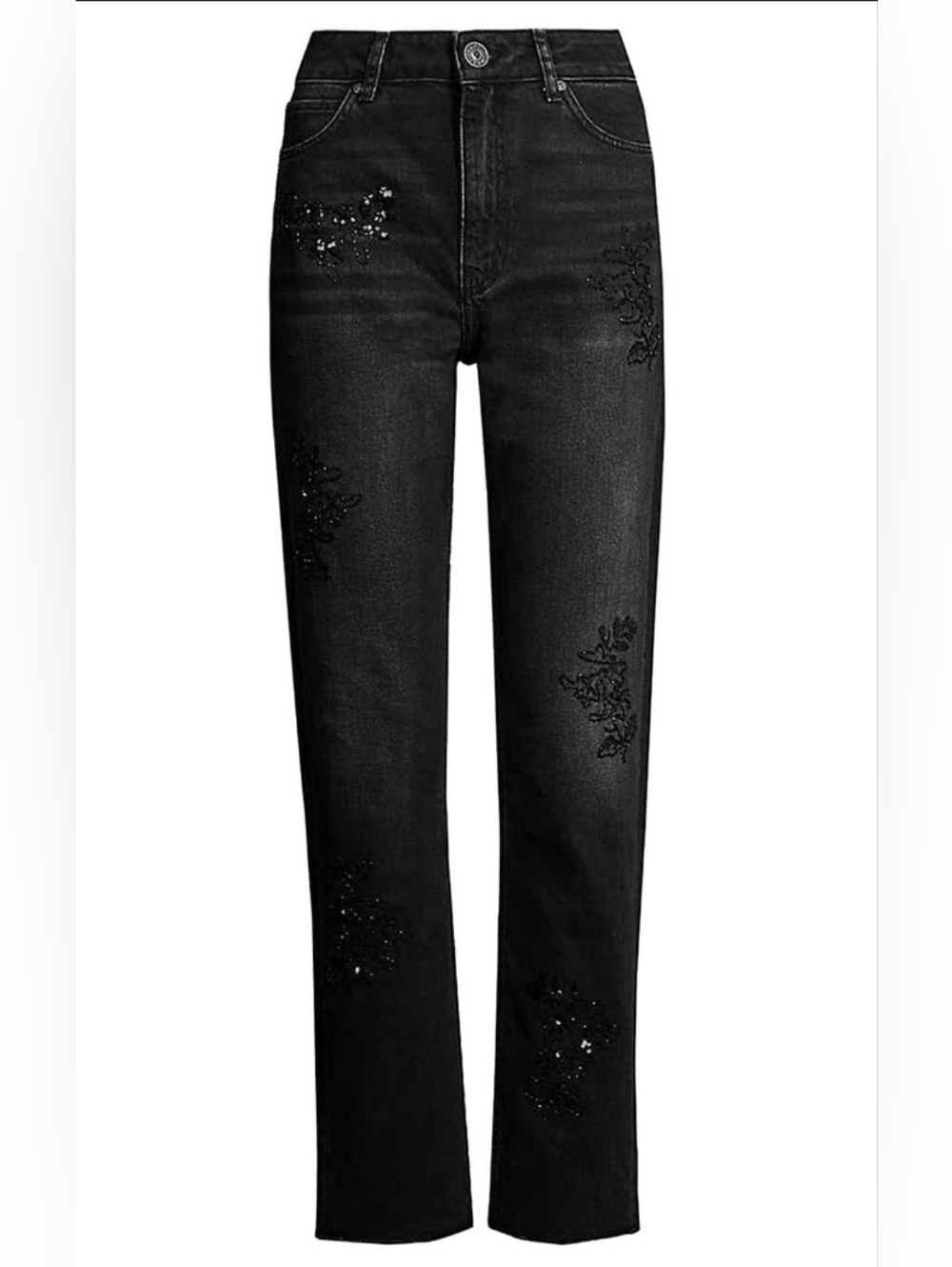 Sandro Paris Black Denim Jeans with Branded Button And sequins Size40